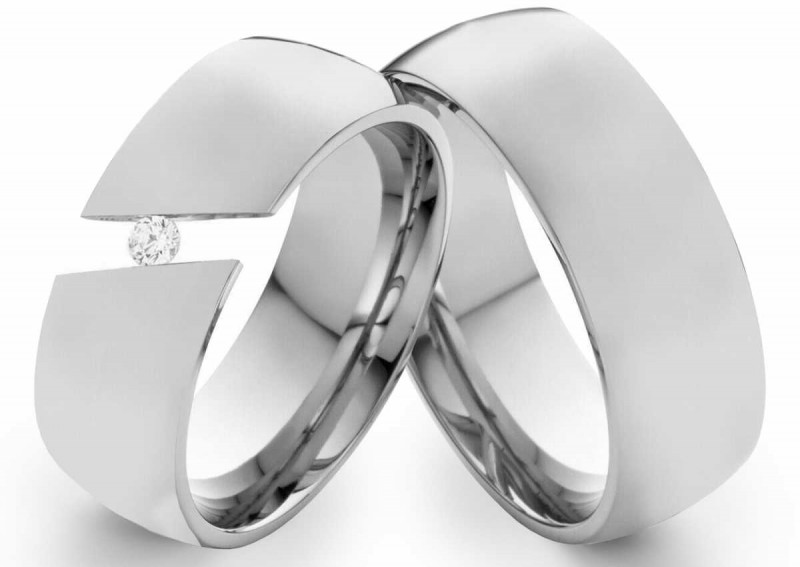 Partnerringe Edelstahlringe PE097 mit Zirkonia und Gravur